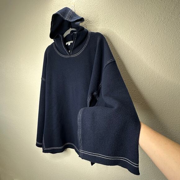 Elizabeth and James Navy with White Stitch Long Sleeve Hooded Sweater L - Picture 4 of 15